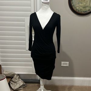 James Perse Long Sleeve Form Fitting Cross Front Ruched Dress Women's 1, Small